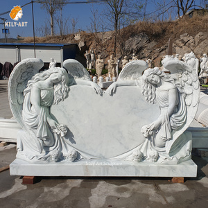 Cemetery Natural Stone Carvings and Sculptures White Marble Angel Heart Double Headstones