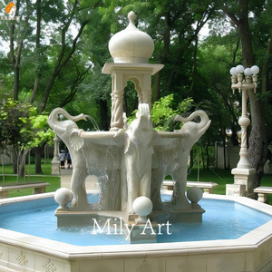 Detailed Stone Carved Outdoor Marble Elephant Garden Fountain for Sale