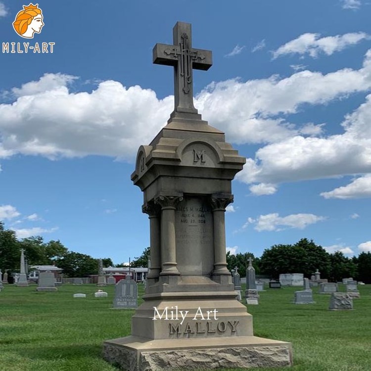 Antique Granite Tombstone with Cross White Marble Headstone