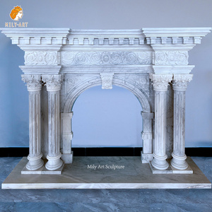 Modern Luxury Hand Carved Natural Marble Stone Fireplace Mantle Surround