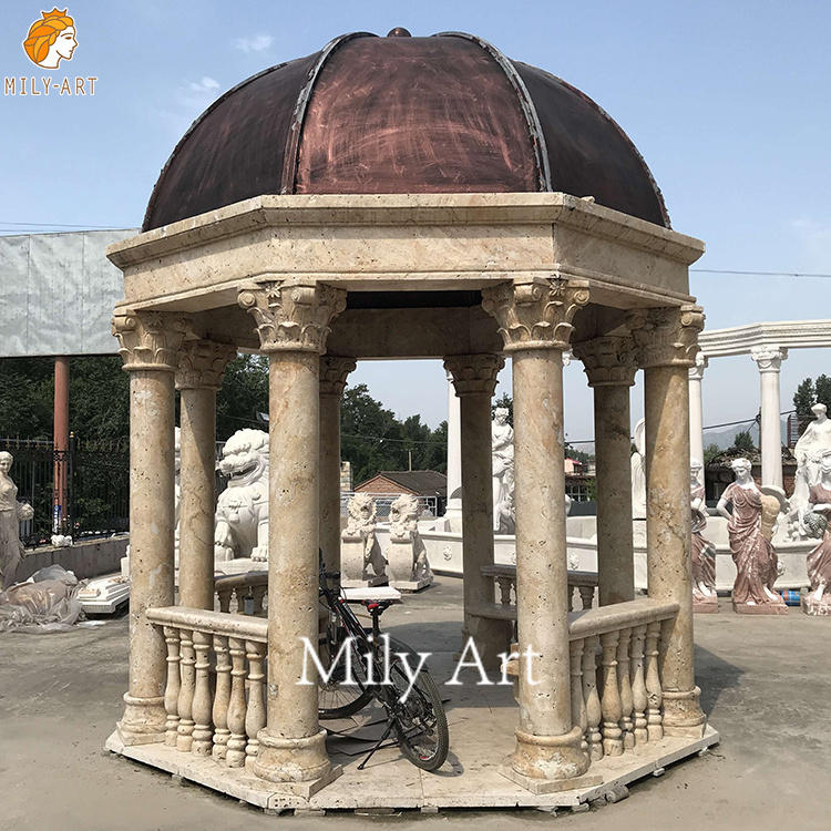 Factory Wholesale High Quality Octagonal Natural Beige Marble Gazebo