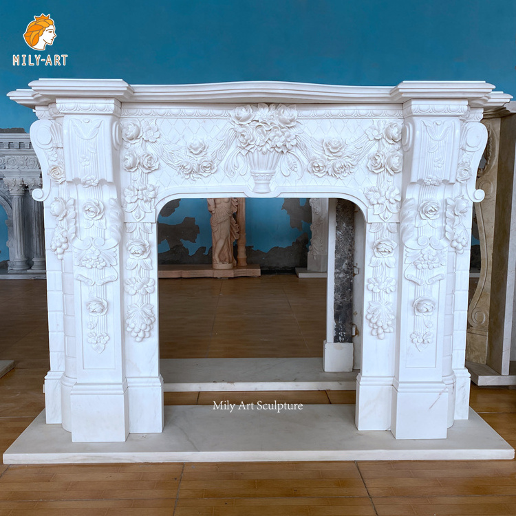 Modern Luxury Hand Carved Natural Marble Stone Fireplace Mantle Surround