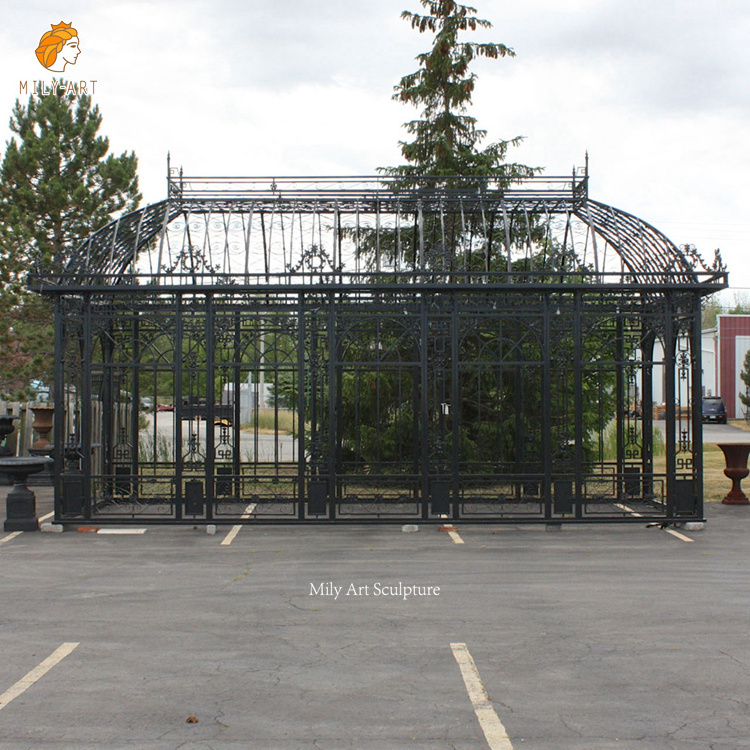 Large Custom Outdoor Garden Decor Antique Black Wrought Iron Gazebo Iron Pavilion For Sale