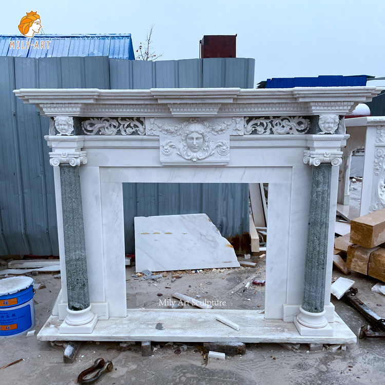 Modern Luxury Hand Carved Natural Marble Stone Fireplace Mantle Surround