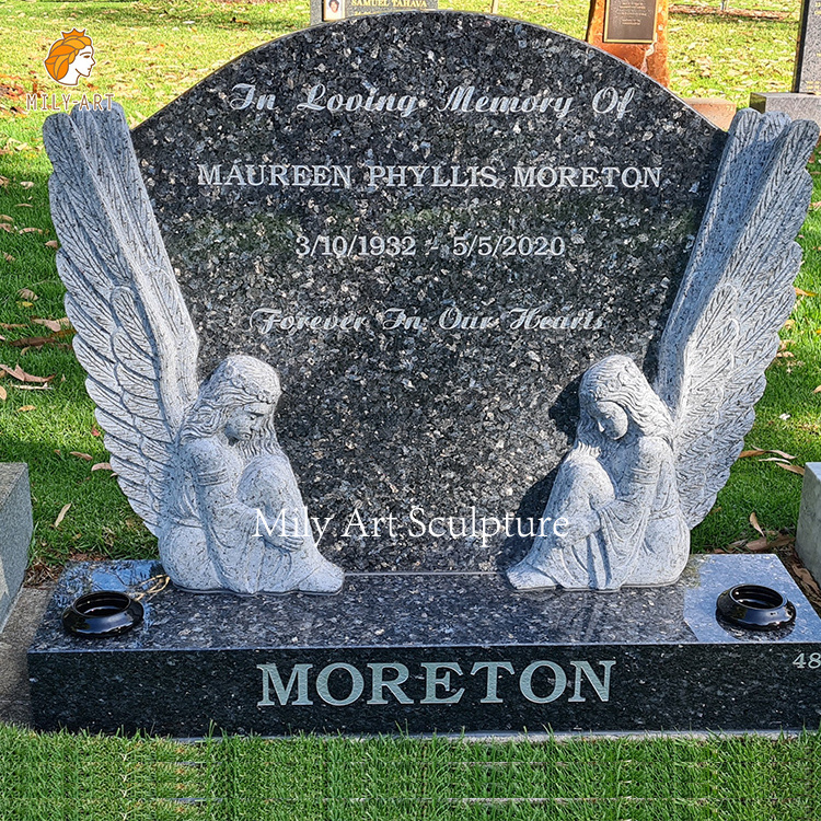 Factory Custom Black Marble Butterfly Headstone for Sale