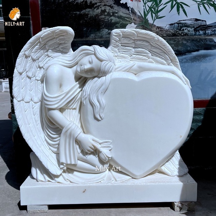 Life Size Cemetery White Marble Angel Statues Headstone for Sale