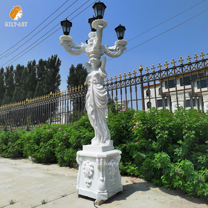 Life Size Hand Carved White Marble Lady Holding Lamp Statue for House Indoor Decoration