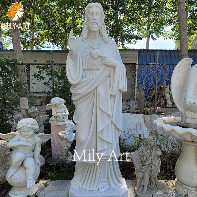 Outdoor Decoration Natural Stone Sculpture White Marble Jesus Christ Statue