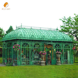 Antique Wrought Iron Hot Dip Galvanized Fixed Gazebo Prefabricated Conservatory For Garden