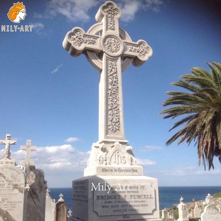 Antique Granite Tombstone with Cross White Marble Headstone