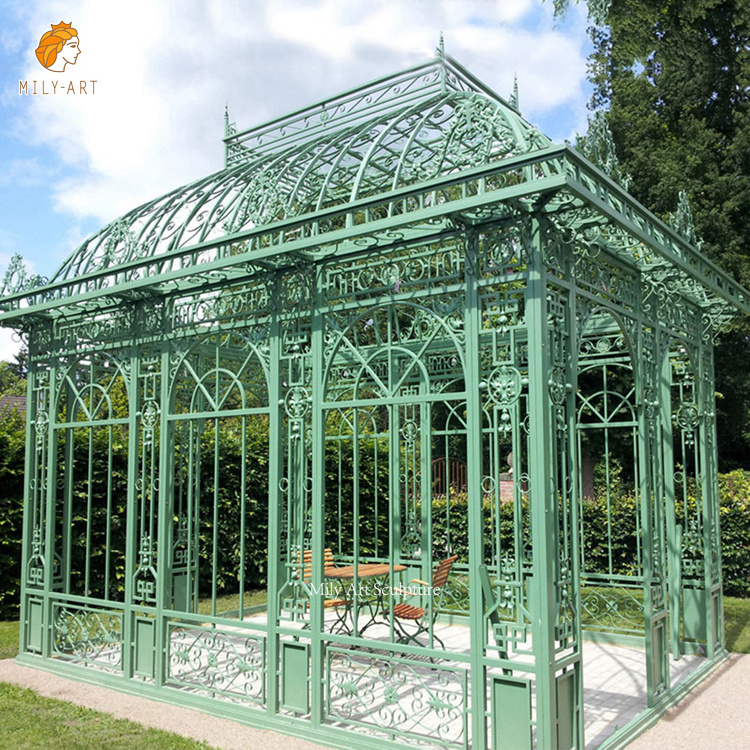 Garden Outdoor Luxury Metal Pavilion Glass Room White Wrought Cast Iron Gazebo Greenhouse