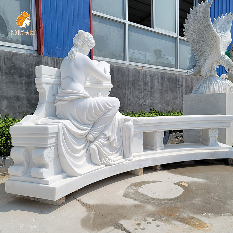 Outdoor Garden Large Size Natural Stone Seat Hand Craved Marble Bench