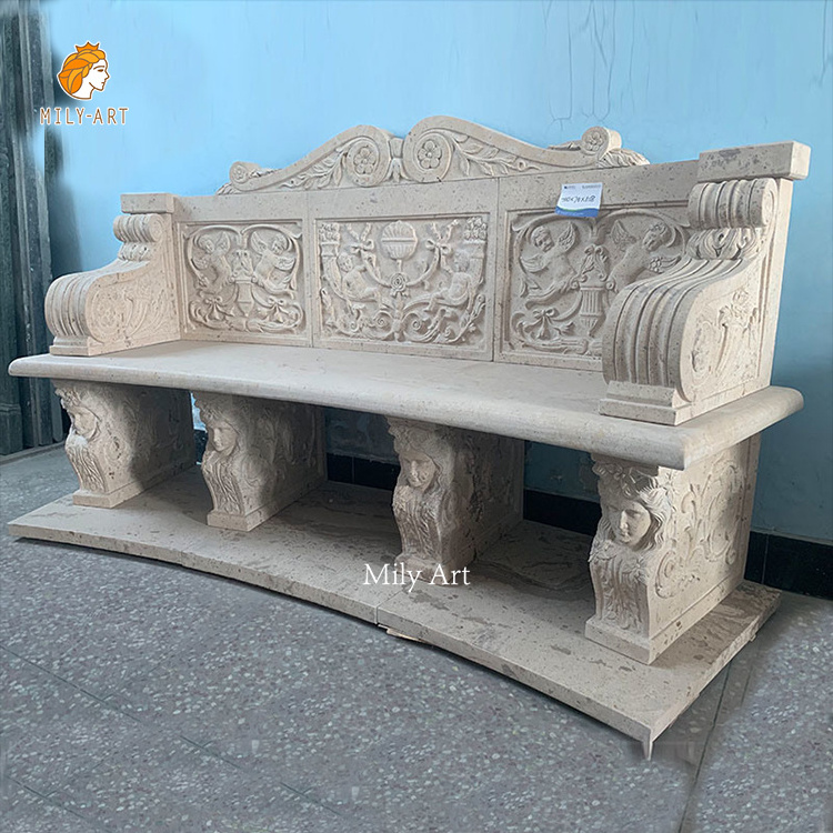 Outdoor Garden Large Size Natural Stone Seat Hand Craved Marble Bench