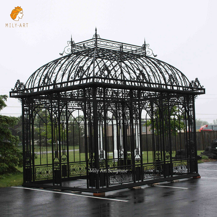 Large Custom Outdoor Garden Decor Antique Black Wrought Iron Gazebo Iron Pavilion For Sale