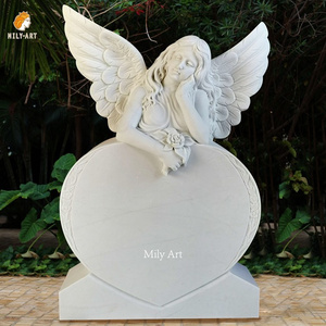 Customized Natural Stone Carving Sculpture White Marble Angel Heart Headstone For Sale