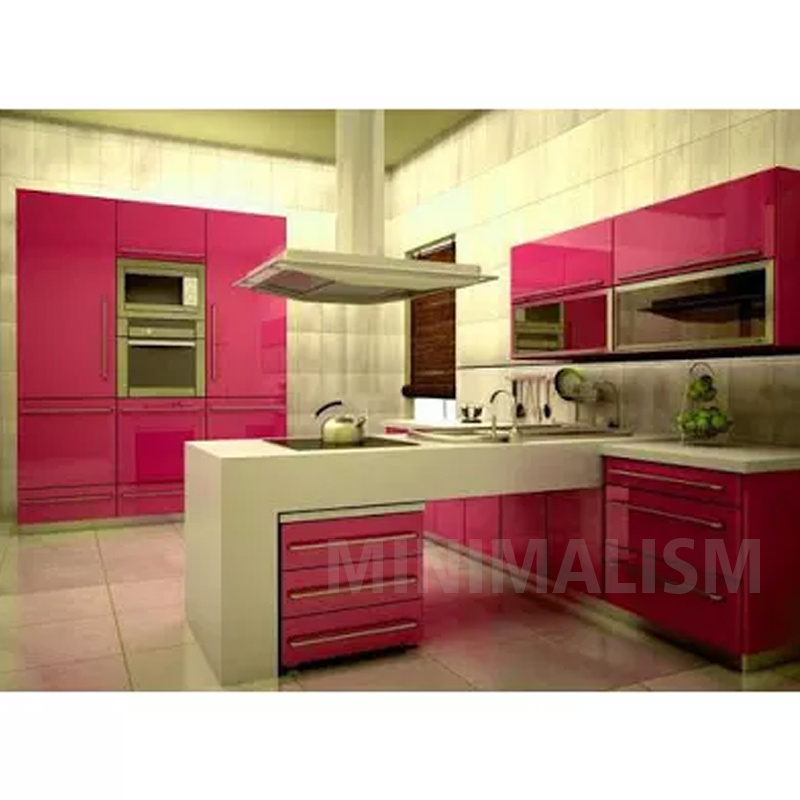 Unique Design Contemporary Curved Shaped Ready to Assemble Lacquer Kitchen Cabinets with Island