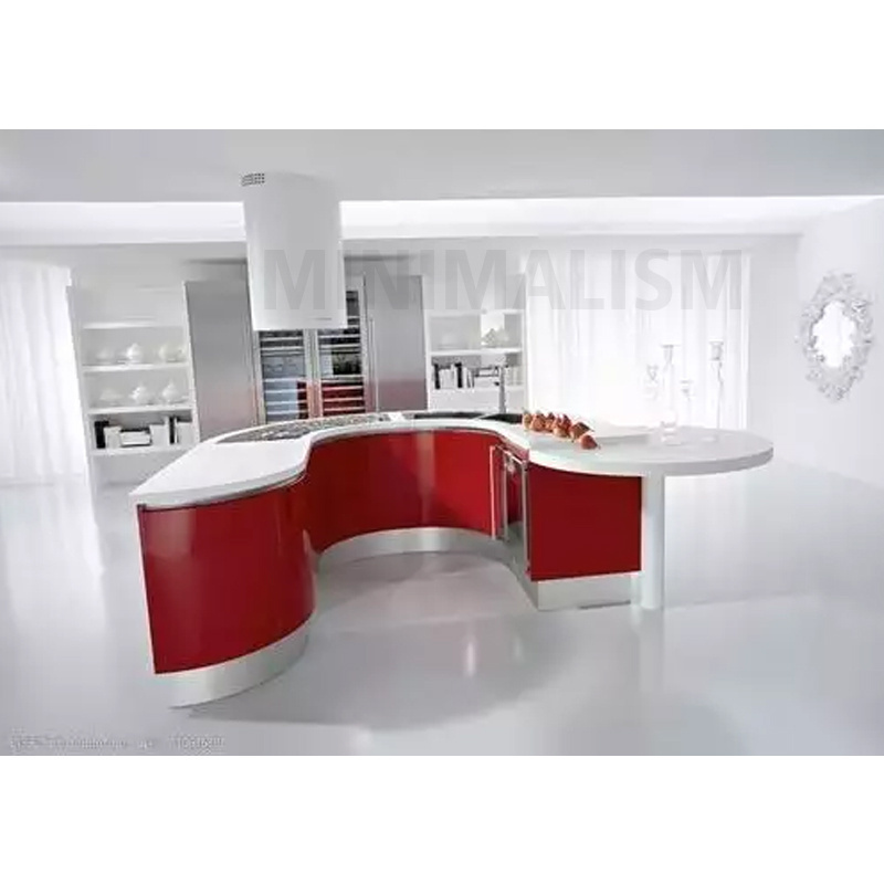 Unique Design Contemporary Curved Shaped Ready to Assemble Lacquer Kitchen Cabinets with Island