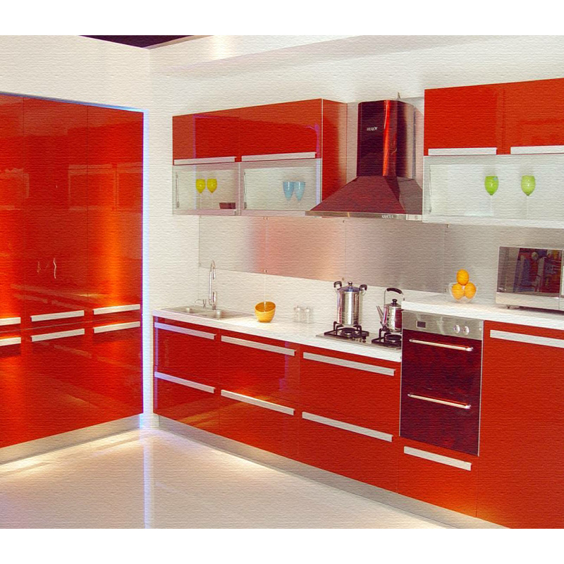 Supplier Lacquer Corner Kitchen Pantry Cabinets With High Gloss Laminate Painting red Kitchen Cupboard