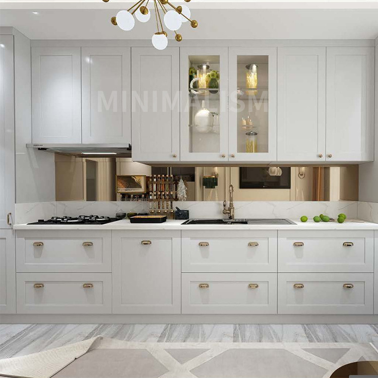 High Quality Solid Wood High Gloss / MDF / PVC Membrane / Lacquer 1 meter deep kitchen cabinet