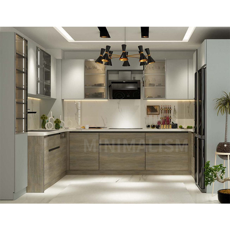 High Quality Solid Wood High Gloss / MDF / PVC Membrane / Lacquer 1 meter deep kitchen cabinet