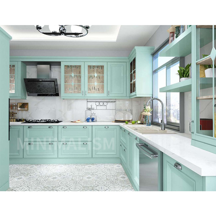 High Quality Solid Wood High Gloss / MDF / PVC Membrane / Lacquer 1 meter deep kitchen cabinet