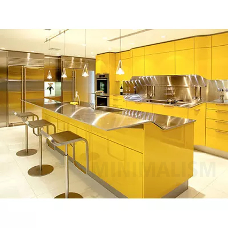 Unique Design Contemporary Curved Shaped Ready to Assemble Lacquer Kitchen Cabinets with Island