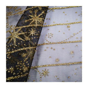 Star Printed Gold Glitter Tulle Fabric Star Glitter Mesh Fabric For Dress