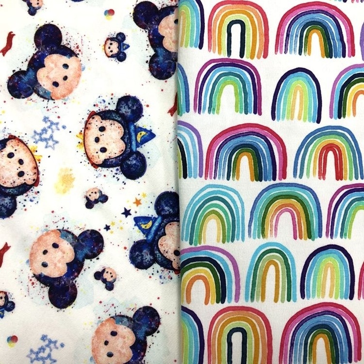 Cartoon Spandex Plain Knitted Fabrics Digital Custom Printing Cotton Lycra Fabric For Clothing