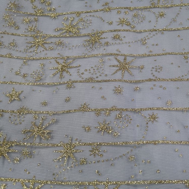 Star Printed Gold Glitter Tulle Fabric Star Glitter Mesh Fabric For Dress