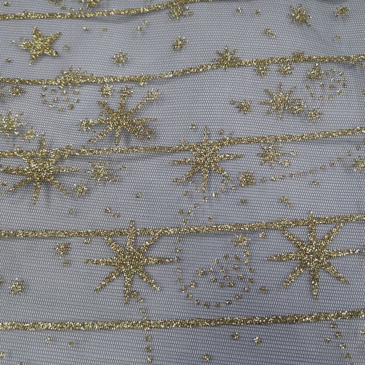 Star Printed Gold Glitter Tulle Fabric Star Glitter Mesh Fabric For Dress