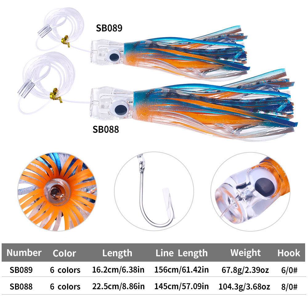 Wholesale 22cm/100g 16cm/70g Marlin Tuna Resin Head Saltwater Deep Sea Skirted Trolling Big Game Octopus Fishing Lures