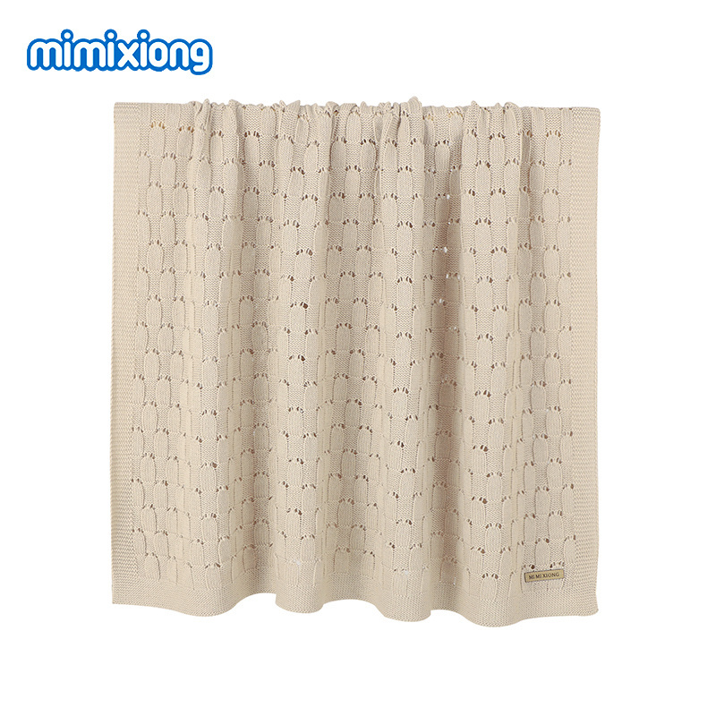 Hot--Salling Knitted Custom Cotton  Baby Blanket  In Natural Earth Color Made Of Soft Wool Knit For Newborn Babes