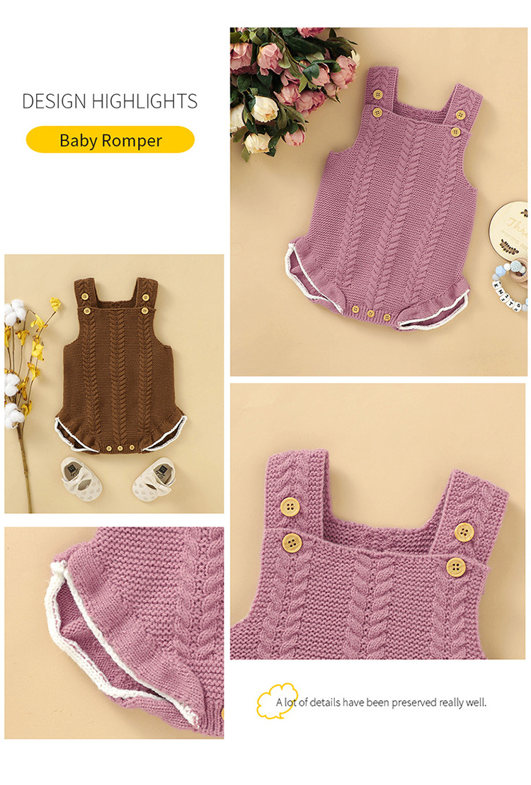 2023 New Design Baby Rompers Summer Crinkle Ruffle Sleeveless Romper Cute Twist Pattern Knitted Newborn Baby Clothes