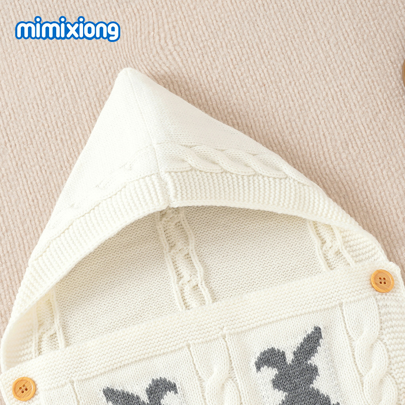 Mimixiong Easter Baby Sleeping Bags Plain Color Rabbit Pattern Double Breasted Baby Sack Knitted Jacquard Stroller Sleeping Bags