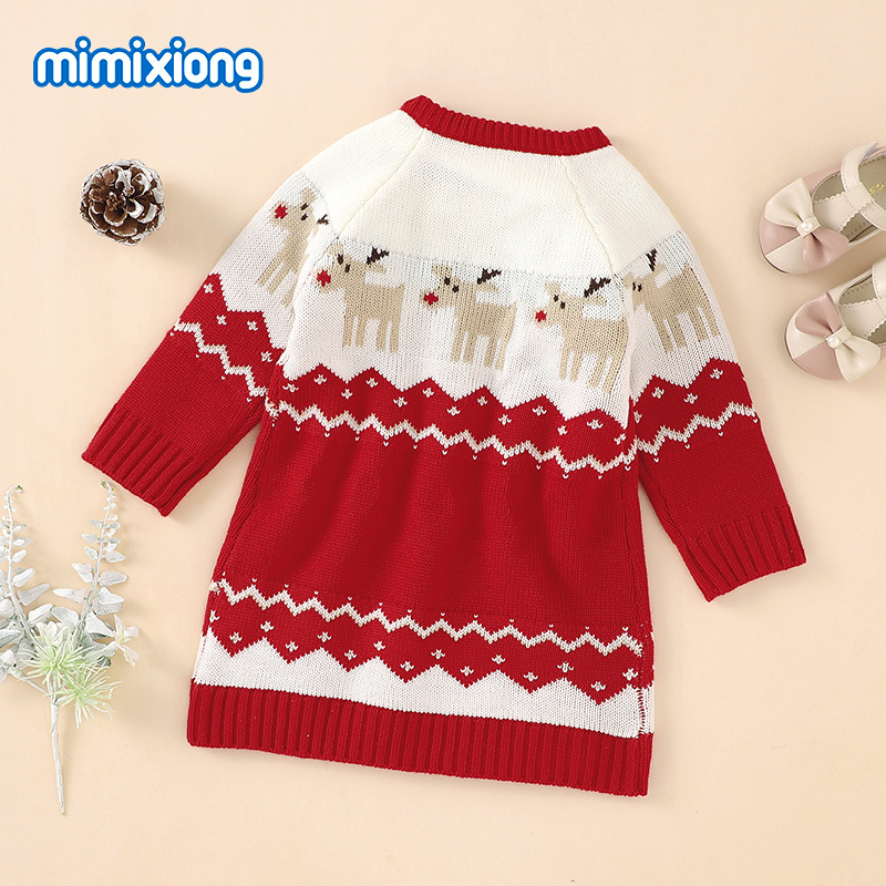 Baby Girls Dress For Christmas Newborn Bebes Winter Clothes Cute Christmas Elk Baby Knitted Princess OuterWear Girl Dress