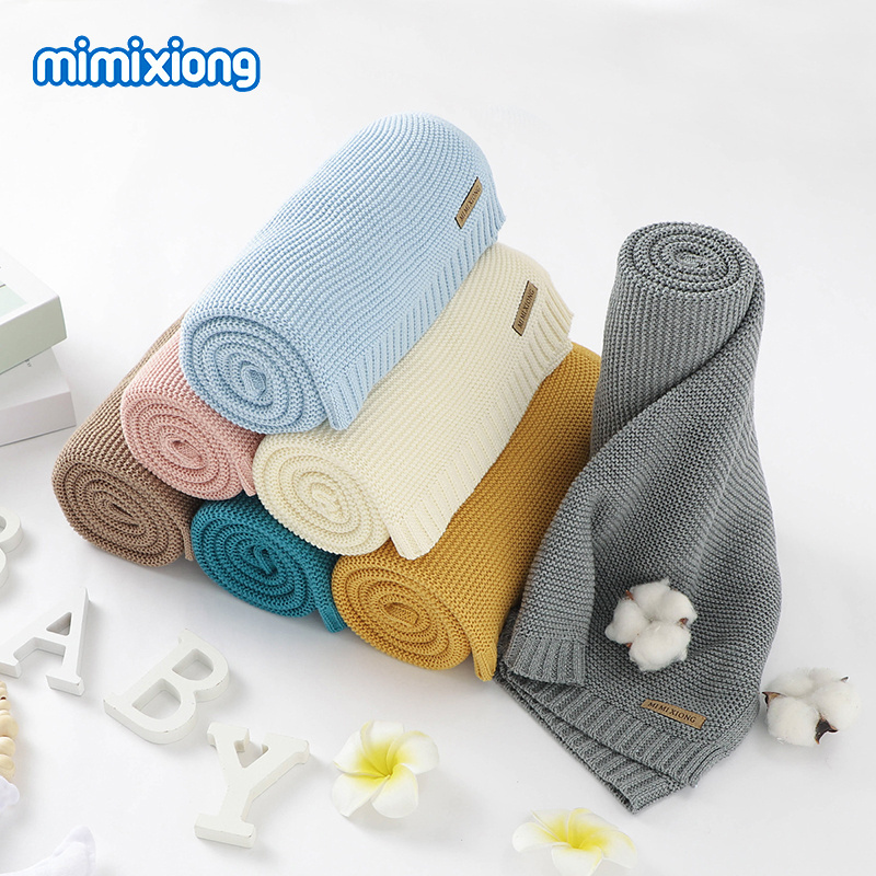 2022 mimixiong Hot Sale OEKO-TEX Wholesale Price Baby Blanket 100% Cotton Solid Color Newborn Baby Striped Knitted Blanket