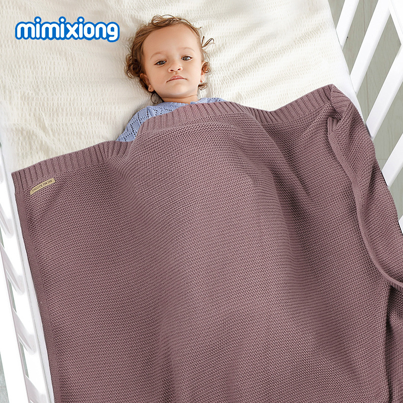 2022 mimixiong Hot Sale OEKO-TEX Wholesale Price Baby Blanket 100% Cotton Solid Color Newborn Baby Striped Knitted Blanket