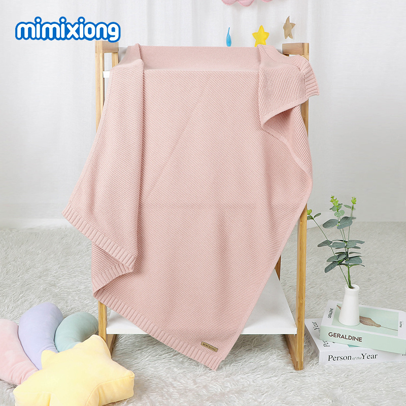 2022 mimixiong Hot Sale OEKO-TEX Wholesale Price Baby Blanket 100% Cotton Solid Color Newborn Baby Striped Knitted Blanket