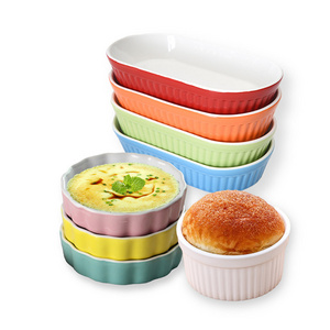 New arrival classic reusable ceramic bowl dessert porcelain baking ramekins souffle creme brulee ice cream dishes pans