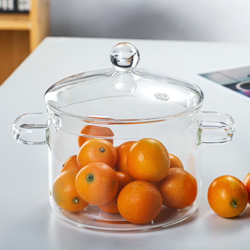 New Arrival 1.3/1.5/1.9L Clear Large Capacity Glass Cooking Pot Heat Resistant Glass Cooking Pot with Glass Lid for Kitchen