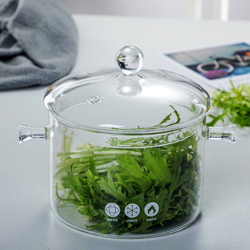 New Arrival 1.3/1.5/1.9L Clear Large Capacity Glass Cooking Pot Heat Resistant Glass Cooking Pot with Glass Lid for Kitchen