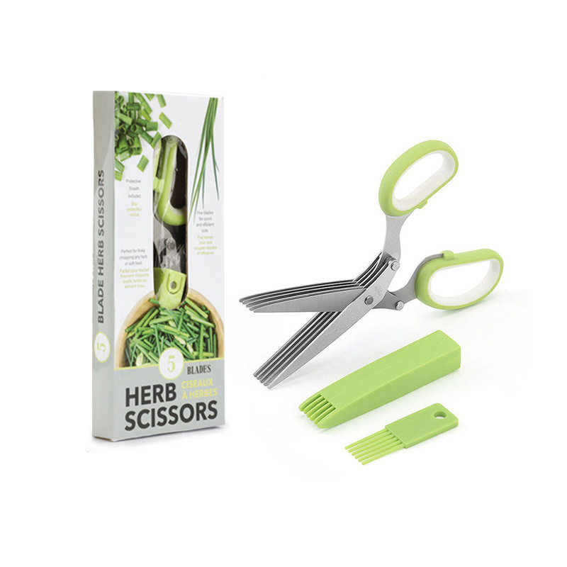 New Arrival Kitchen Stainless Steel Herb Vegetable Scissors Herb Shears Cutter with 5 Blades and Cover for Chopping Basil