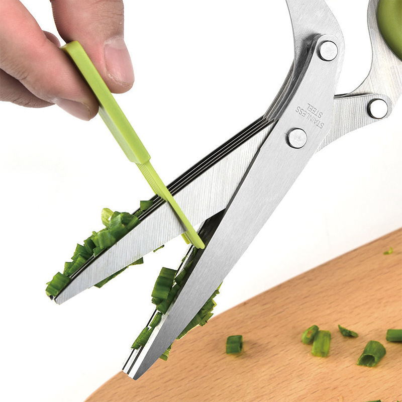 New Arrival Kitchen Stainless Steel Herb Vegetable Scissors Herb Shears Cutter with 5 Blades and Cover for Chopping Basil