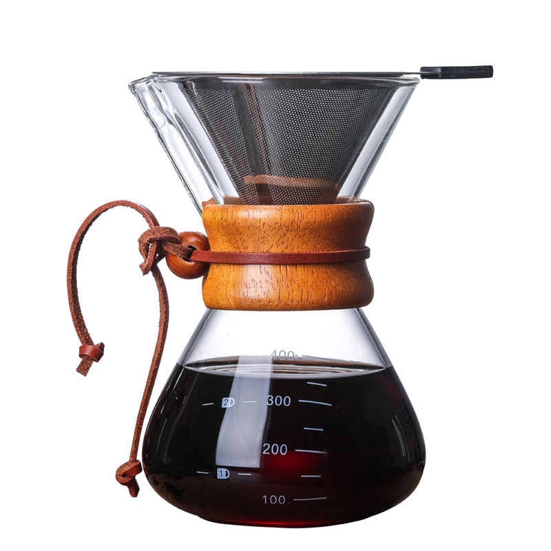 New Arrival 400/600/800ML Glass Pour Over Coffee Brewing Pot Tea Maker Grip Coffee Cup Tea Kettle with Stainless Steel Filter