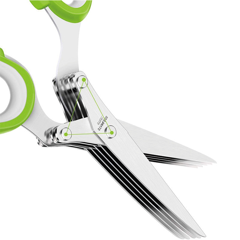 New Arrival Kitchen Stainless Steel Herb Vegetable Scissors Herb Shears Cutter with 5 Blades and Cover for Chopping Basil