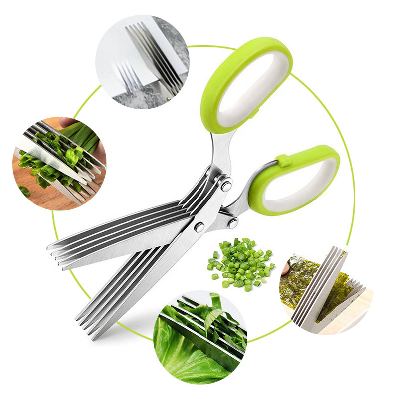 New Arrival Kitchen Stainless Steel Herb Vegetable Scissors Herb Shears Cutter with 5 Blades and Cover for Chopping Basil