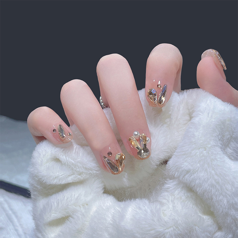 24 Pcs Press on Nails glamnetic nails Almond Glue on Nails False for Women and Girl