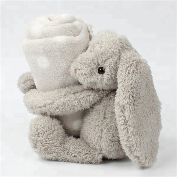 100% Cotton Polar Coral Fleece Baby Swaddle Blanket OEM Custom Cute Long Ears Kids Soft Plush Grey Bunny Rabbit Baby Blanket