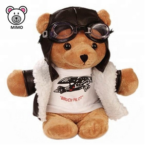 Brand LOGO Airline Mascot Aviator Teddy Bear Toys With Glasses Wholesale Cute Stuffed Animal Soft Toy Plush Pilot Teddy Bear