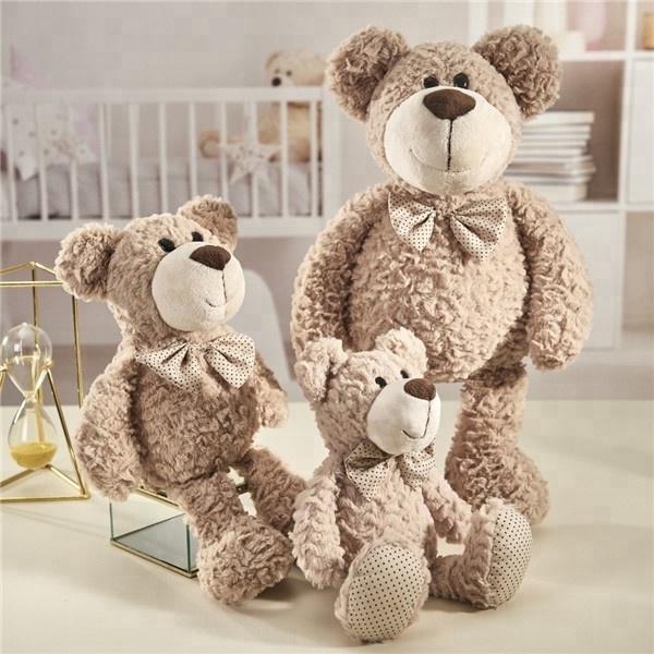 Personalized Brown Teddy Bear Plush Toy With Tie Bow Custom Cartoon Kids Stuffed Animal Soft Plush Toy Standing Teddy Bear Doll